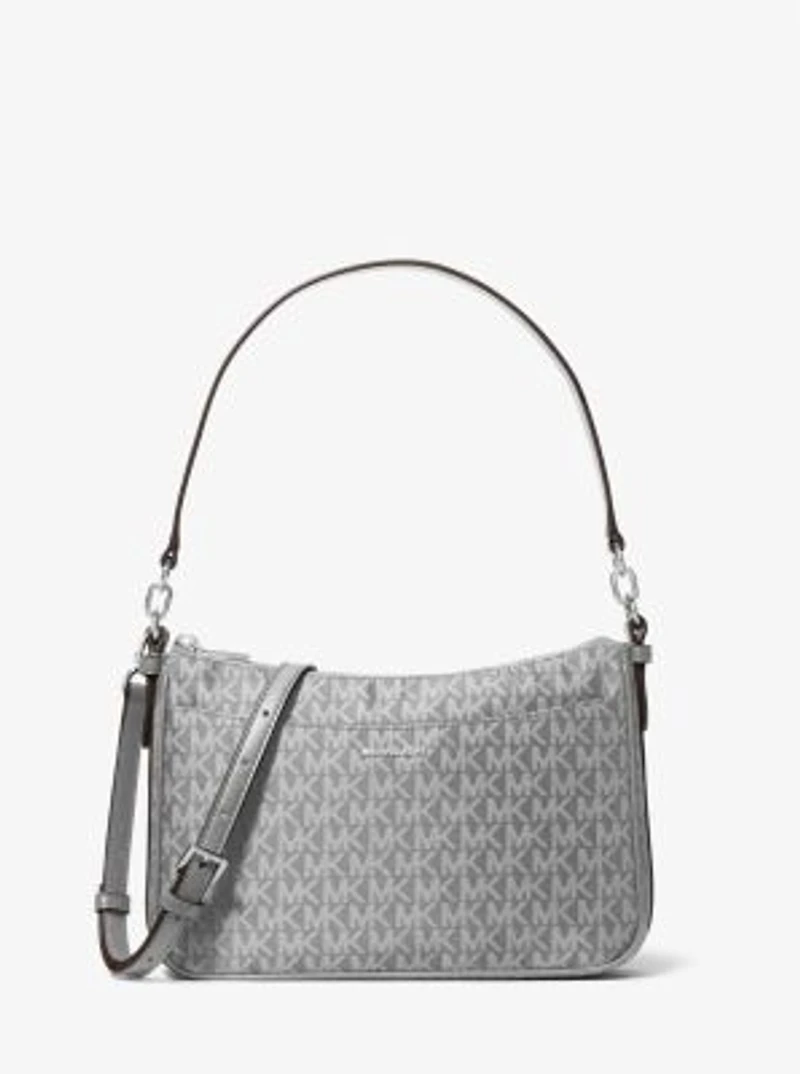 Jet Set Medium Signature Logo Print Woven Pochette Crossbody Bag