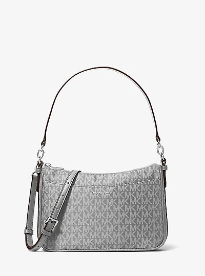 Jet Set Medium Signature Logo Print Woven Pochette Crossbody Bag
