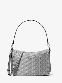 Jet Set Medium Signature Logo Print Woven Pochette Crossbody Bag