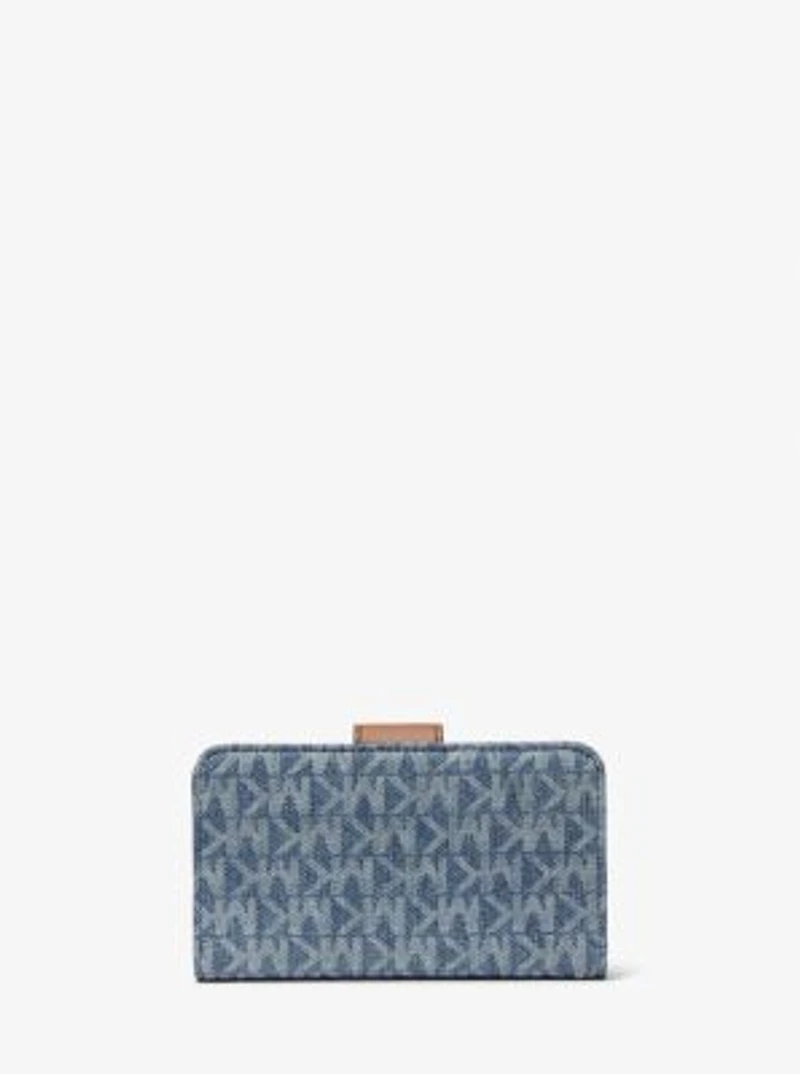 MK Pop Charm Medium Signature Logo Print Denim Wallet