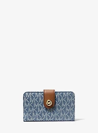 MK Pop Charm Medium Signature Logo Print Denim Wallet