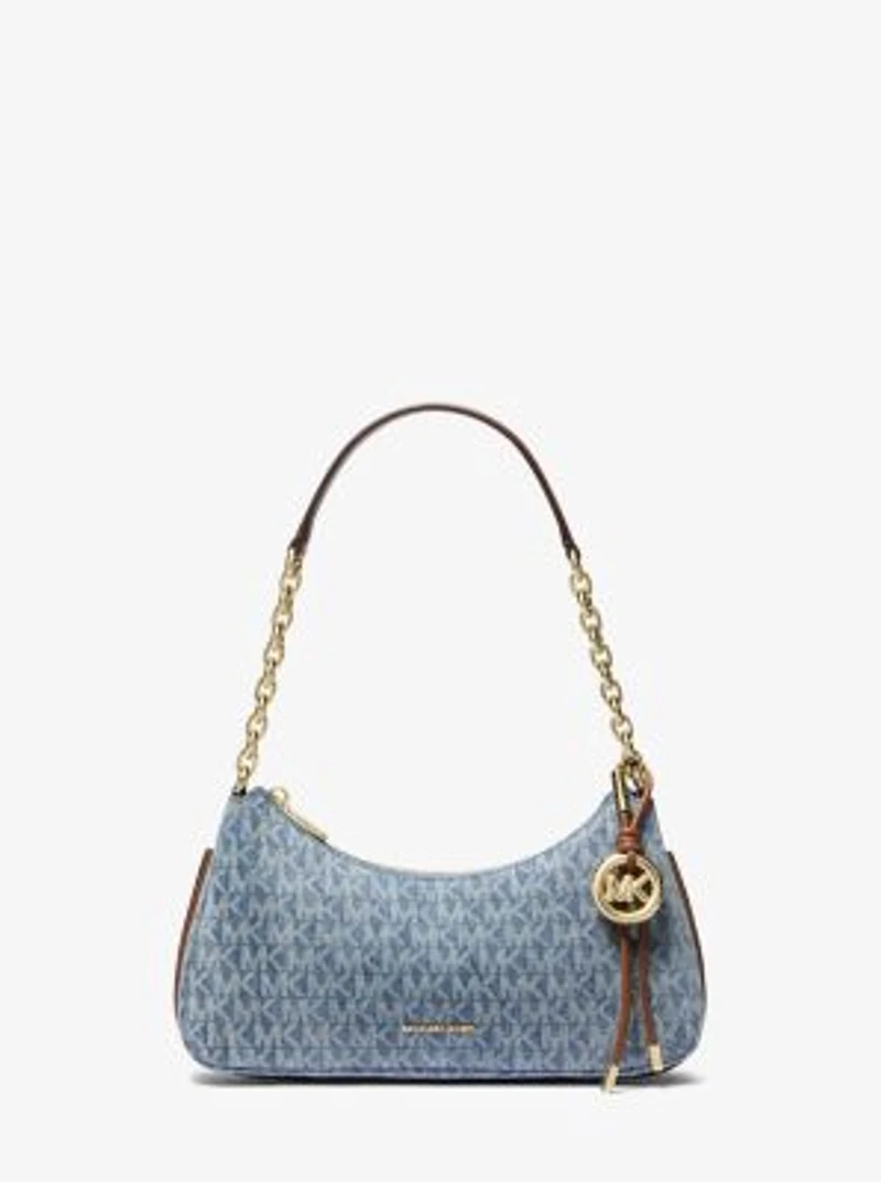 Nolita Medium Signature Logo Print Denim Chain Pochette