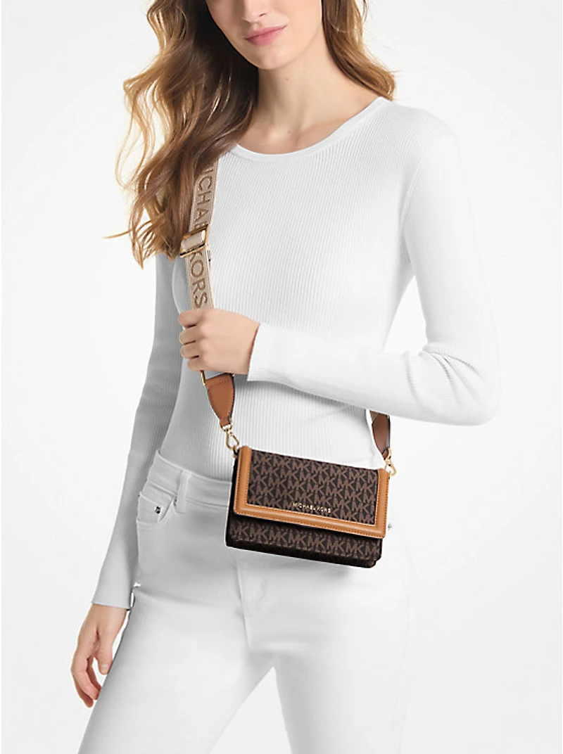 Jet Set Small Logo Print Woven Smartphone Crossbody Bag