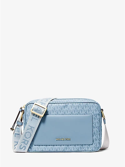 Jet Set Large Signature Logo Print Woven Crossbody Bag