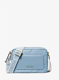 Jet Set Large Signature Logo Print Woven Crossbody Bag