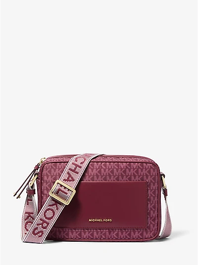 Jet Set Large Signature Logo Print Woven Crossbody Bag