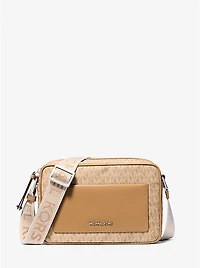 Jet Set Large Signature Logo Print Woven Crossbody Bag