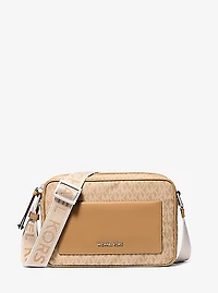 Jet Set Large Signature Logo Print Woven Crossbody Bag