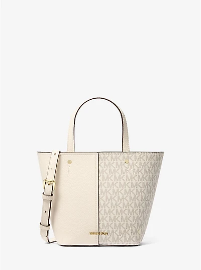 Flora Medium Signature Logo and Pebbled Leather Crossbody Bag