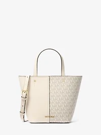 Flora Medium Signature Logo and Pebbled Leather Crossbody Bag
