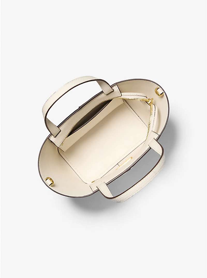 Flora Medium Signature Logo and Pebbled Leather Crossbody Bag