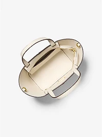 Flora Medium Signature Logo and Pebbled Leather Crossbody Bag