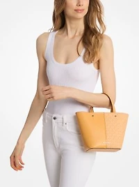 Flora Medium Signature Logo and Pebbled Leather Crossbody Bag