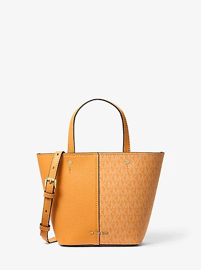 Flora Medium Signature Logo and Pebbled Leather Crossbody Bag