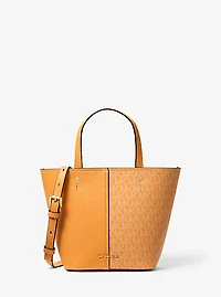 Flora Medium Signature Logo and Pebbled Leather Crossbody Bag