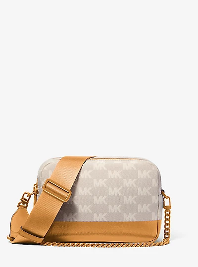 Bryant Medium Two-Tone Logo Jacquard and Leather Camera Crossbody Bag