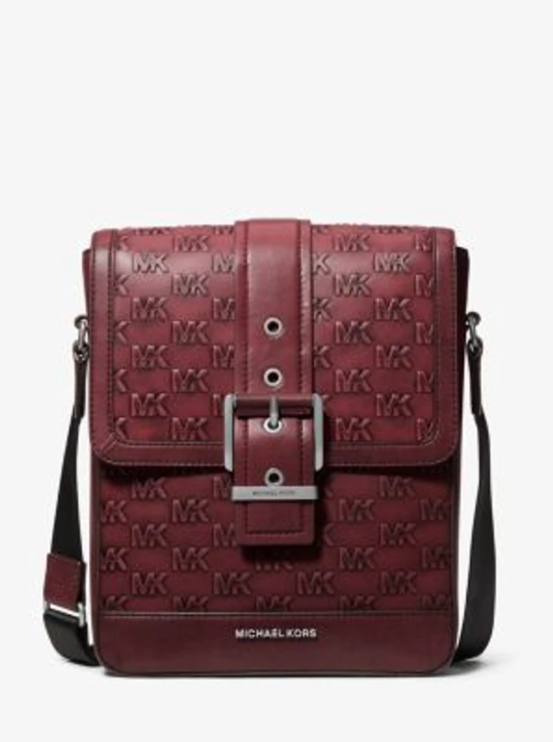 Colby Logo Embossed Burnished Leather Messenger Bag