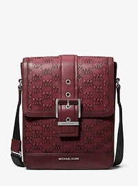 Colby Logo Embossed Burnished Leather Messenger Bag