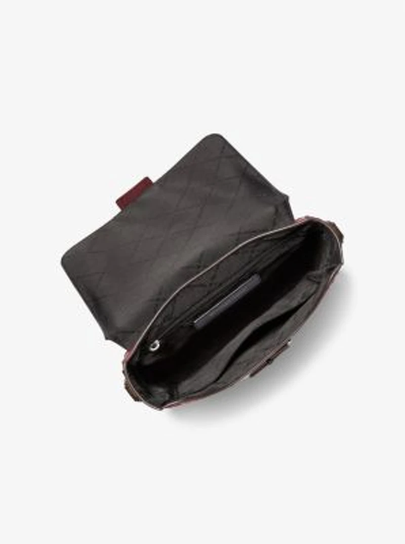 Colby Logo Embossed Burnished Leather Messenger Bag