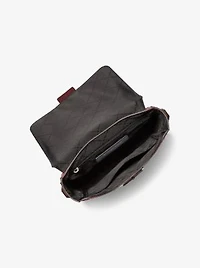 Colby Logo Embossed Burnished Leather Messenger Bag