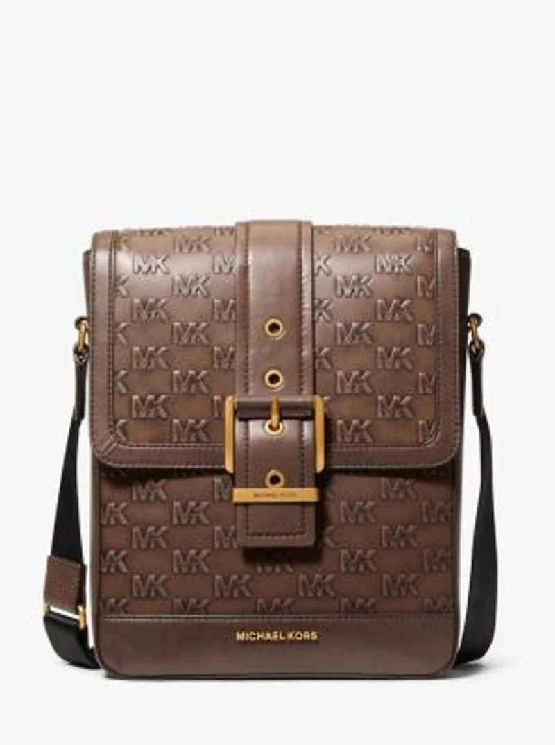 Colby Logo Embossed Burnished Leather Messenger Bag