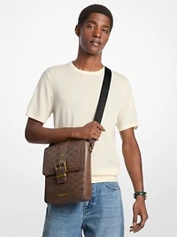 Colby Logo Embossed Burnished Leather Messenger Bag