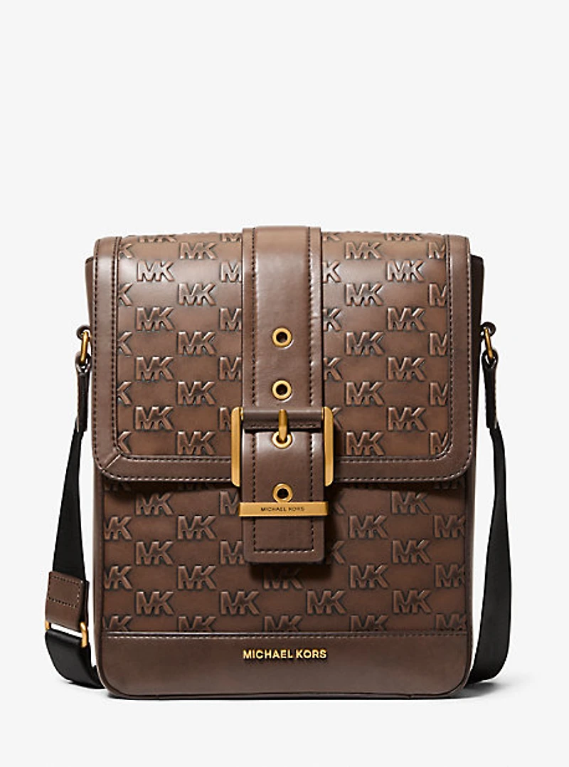 Colby Logo Embossed Burnished Leather Messenger Bag