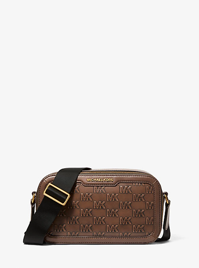 Hudson Logo Embossed Burnished Leather Crossbody Bag