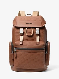 Jet Set Logo Embossed Pebbled Leather Backpack