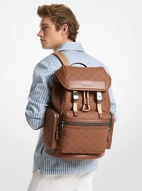 Jet Set Logo Embossed Pebbled Leather Backpack