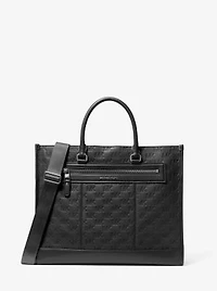 Jet Set Logo Embossed Leather Tote Bag