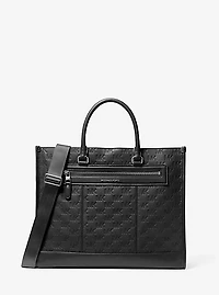 Jet Set Logo Embossed Leather Tote Bag
