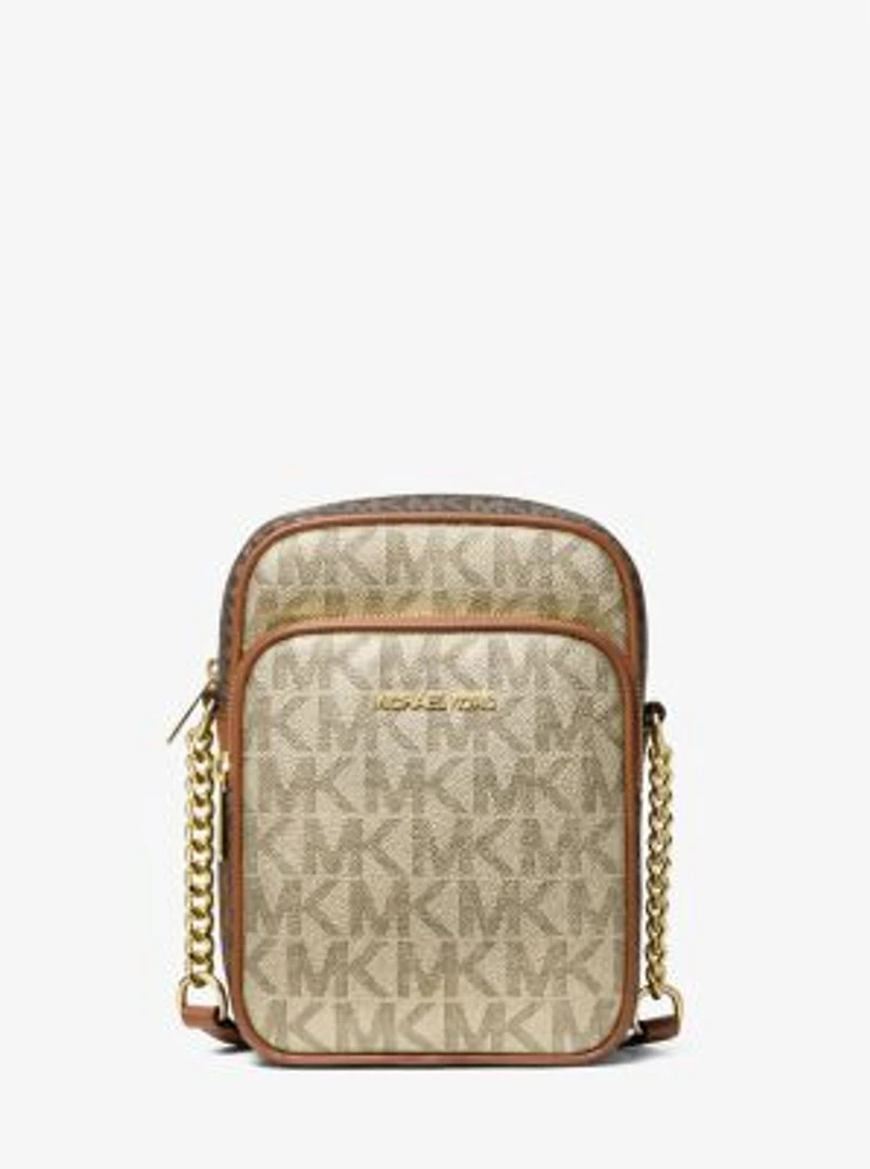 Jet Set Medium Metallic Signature Logo Crossbody Bag