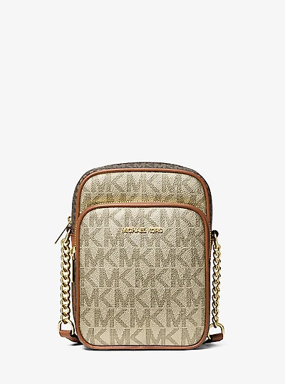 Jet Set Medium Metallic Signature Logo Crossbody Bag