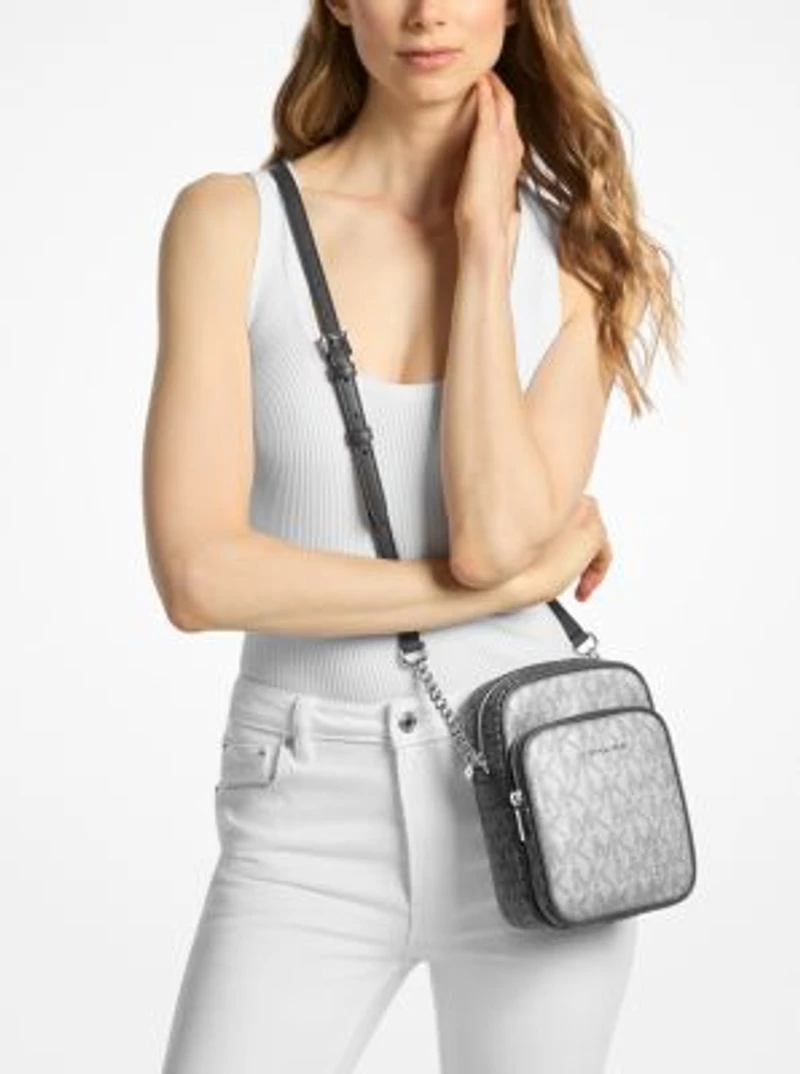 Jet Set Medium Metallic Signature Logo Crossbody Bag