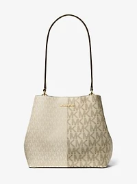 Pratt Medium Two-Tone Metallic Signature Logo Shoulder Bag