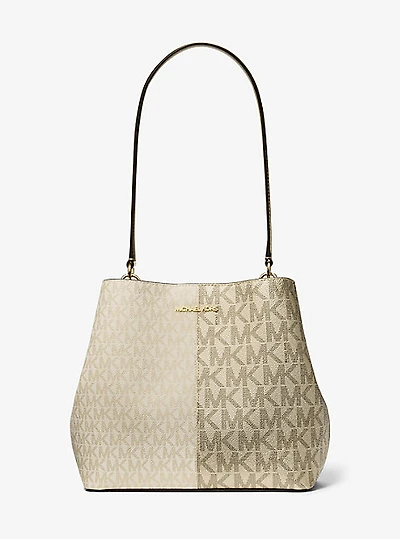 Pratt Medium Two-Tone Metallic Signature Logo Shoulder Bag
