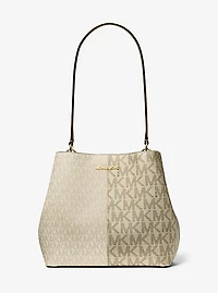 Pratt Medium Two-Tone Metallic Signature Logo Shoulder Bag