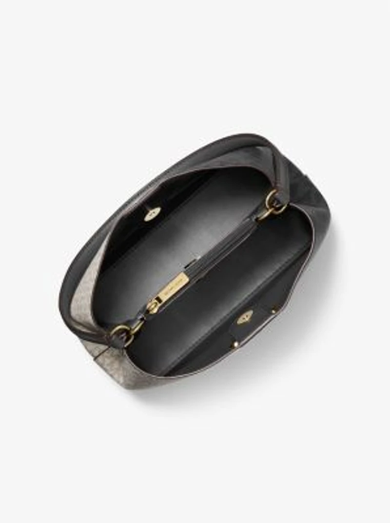 Pratt Medium Two-Tone Signature Logo Shoulder Bag