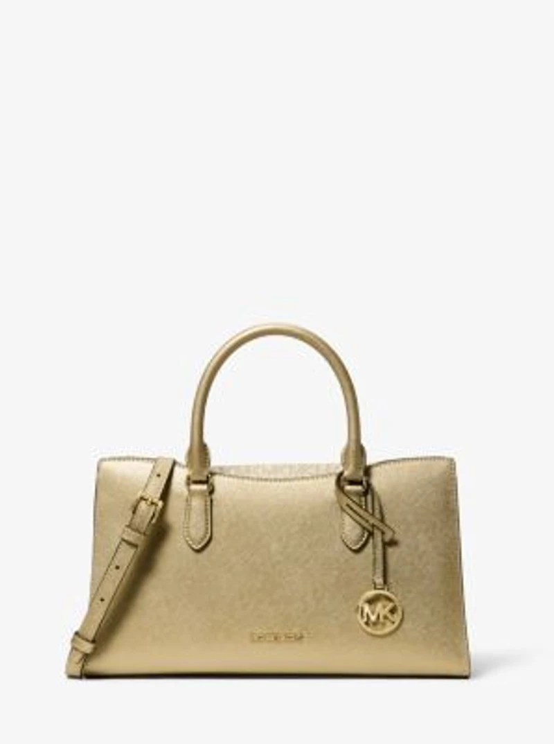 Arden Metallic Top-Zip Satchel