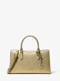Arden Metallic Top-Zip Satchel