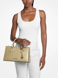 Arden Metallic Top-Zip Satchel