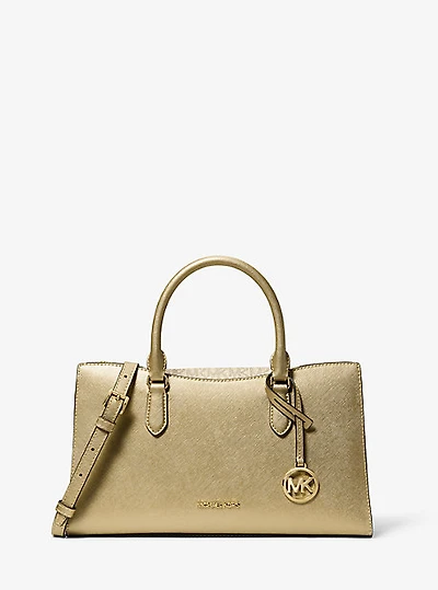 Arden Metallic Top-Zip Satchel