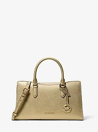 Arden Metallic Top-Zip Satchel