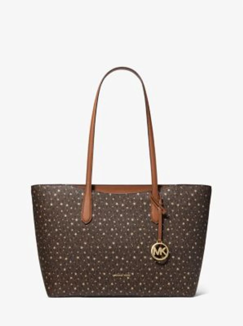 Arden Large Printed Signature Logo Top-Zip Tote Bag