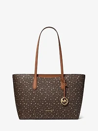 Arden Large Printed Signature Logo Top-Zip Tote Bag