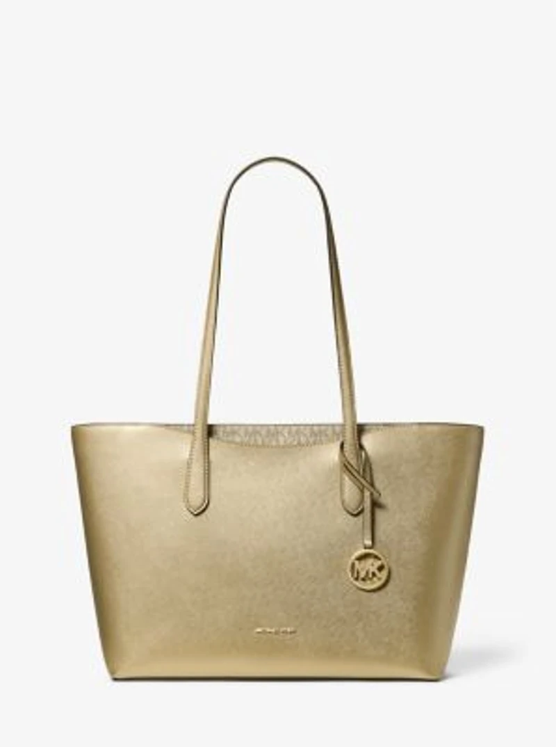 Arden Large Metallic Top-Zip Tote Bag