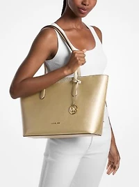 Arden Large Metallic Top-Zip Tote Bag