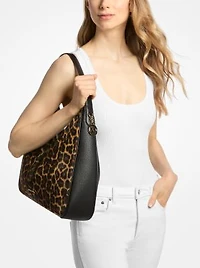 Nayla Medium Leopard Print Calf Hair Shoulder Bag