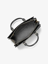 Sheila Medium Two-Tone Metallic Signature Logo Satchel
